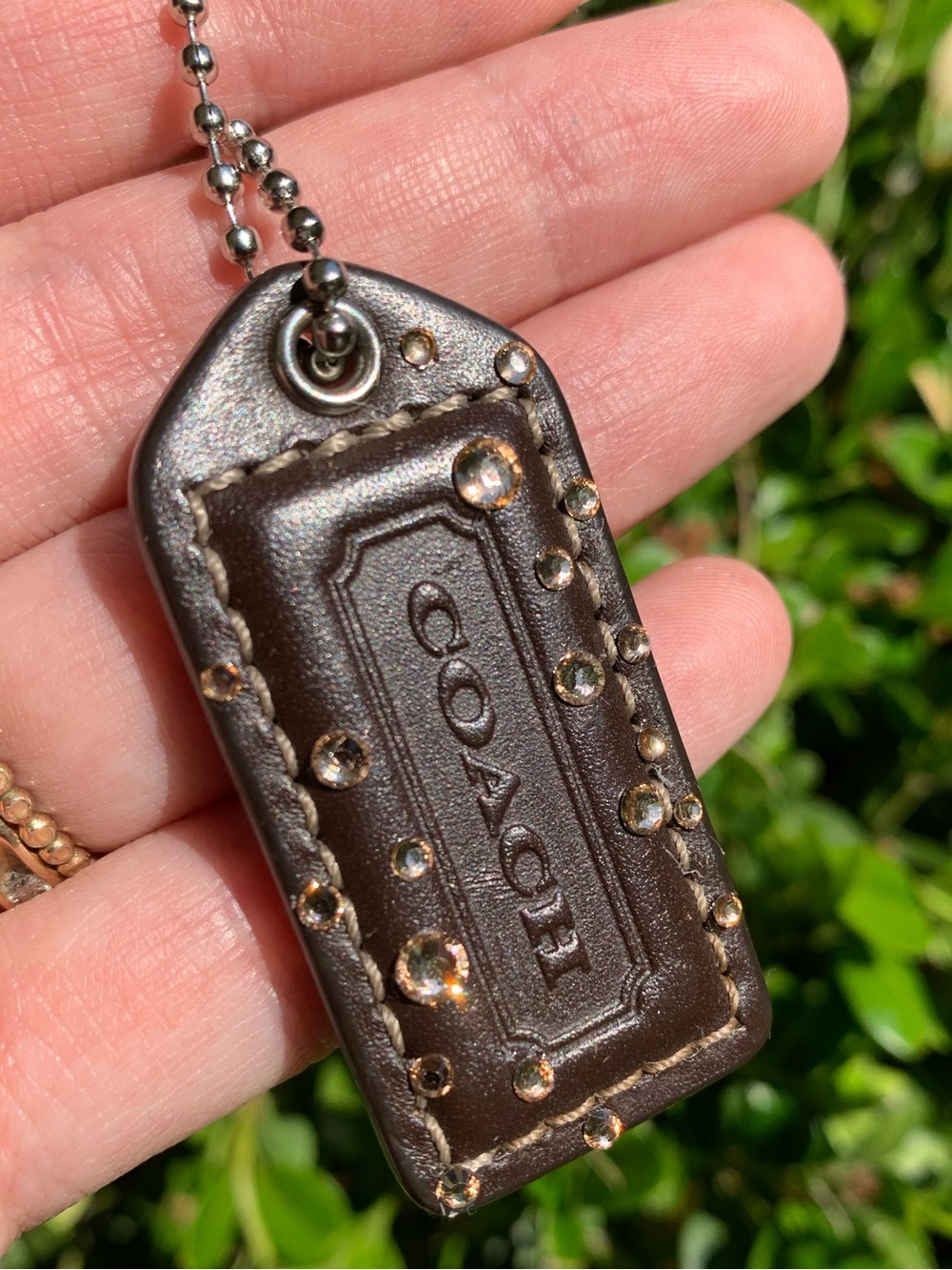 Coach 2” Chocolate Brown Hangtag with Champagne Rhinestones - Picture 3 of 9